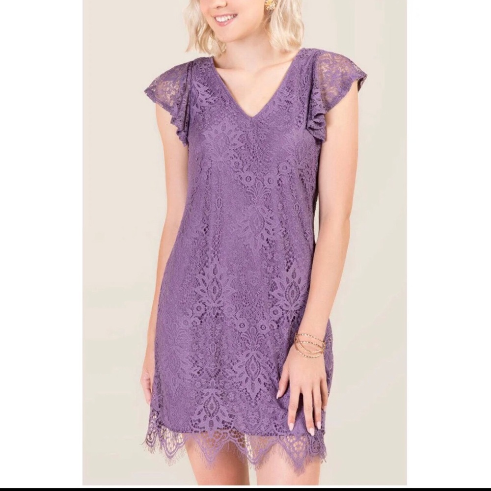 Francesca’s Rylee Flutter Sleeve Shirt Dress NWT